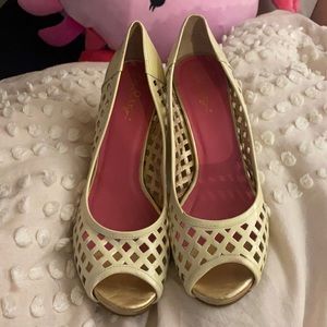 Lilly Pulitzer Off White Lattice Wedge Shoes
